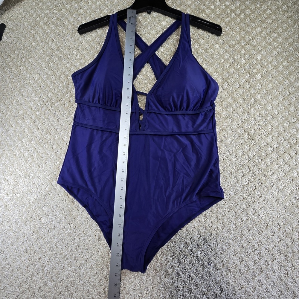 One Piece Swimsuit 3XL Royal Blue Criss Cross Back Cutout NWOT - Picture 3 of 8